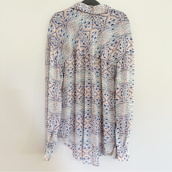 FREE PEOPLE | Easy Rider Geometric Sheer Button Down Shirt White XS - Picture 5 of 6